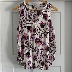 Floral Sleeveless Top - White and Purple - 158